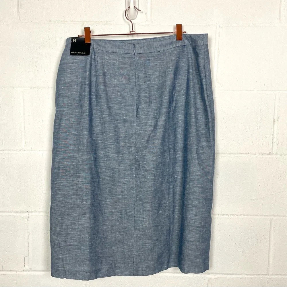 Banana Republic NWT Midi Skirt Linen Blend Blue Coastal Office Professional SZ14 - Picture 7 of 13